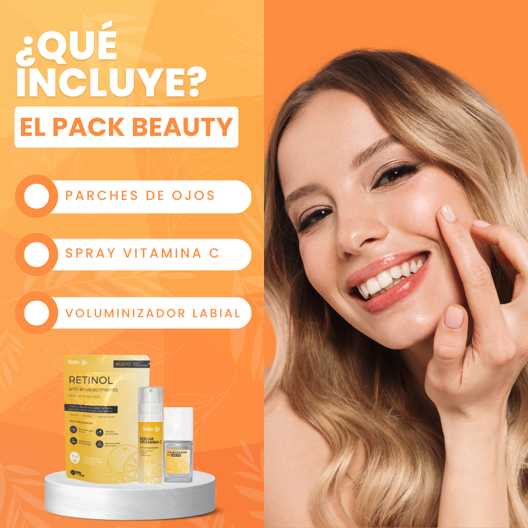 BEAUTY PACK - PARCHES  FACIALES + SPRAY VITAMINA C + VOLUMINIZADOR DE LABIOS DE REGALO